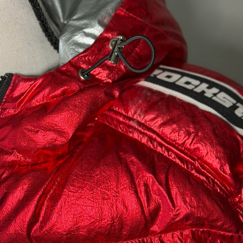 Metallic Red Women's Puffer Jacket - Picture 9 of 12